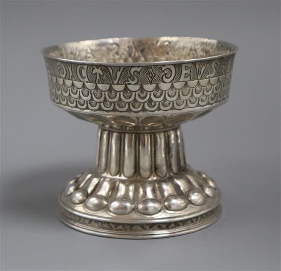 An Edwardian silver Arts & Crafts model of a font by Nathan & Hayes, Chester, 1903, 10 oz.